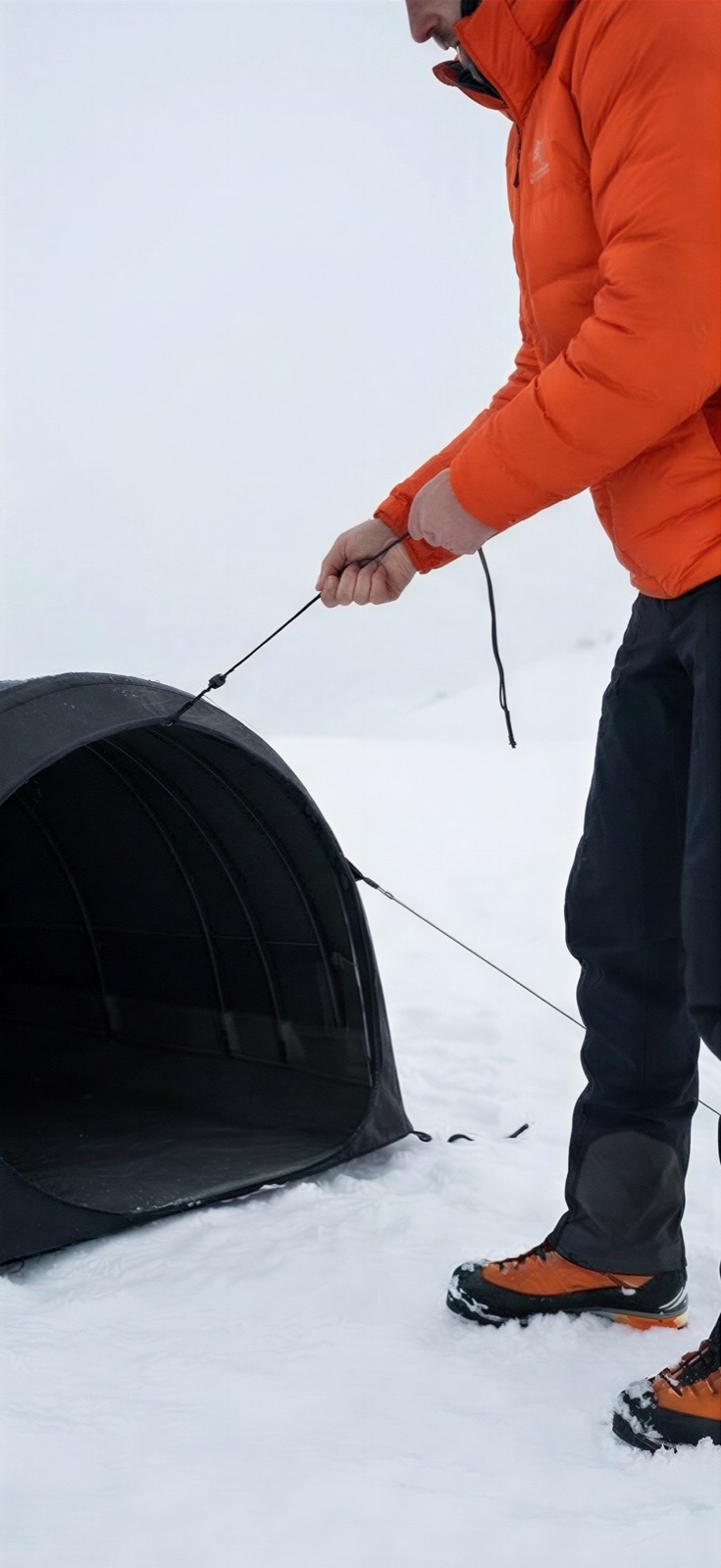 Single-person deployment sequence in alpine conditions